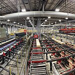 A production line in a factory hall for wood