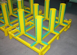 Transport and storage rack for suspension tube roller bearings and components of drive wheelsets: the device consists of 1 frame with 6 vertical tubes. The tubes are used for storage in horizontal positions.