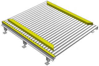 3D-model pallet alignment:  roller conveyor with pallet aligment (pusher)